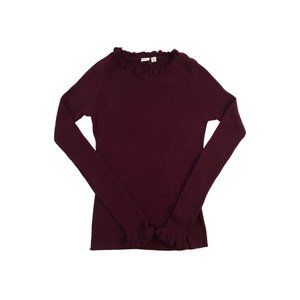 NWT Gap Cotton Lightweight Ruffle Neck Sweater Wine Small